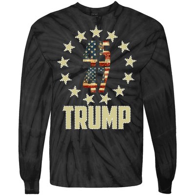 Classic 45 47 Trump American Flag Tie-Dye Long Sleeve Shirt