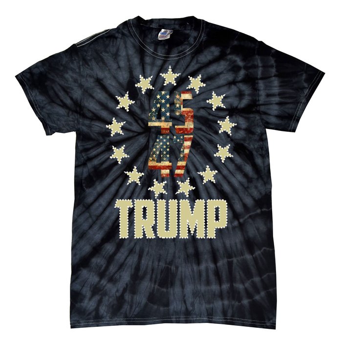 Classic 45 47 Trump American Flag Tie-Dye T-Shirt