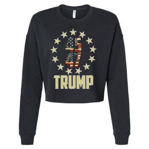 Classic 45 47 Trump American Flag Cropped Pullover Crew