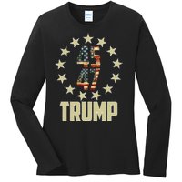 Classic 45 47 Trump American Flag Ladies Long Sleeve Shirt