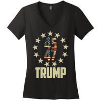 Classic 45 47 Trump American Flag Women's V-Neck T-Shirt