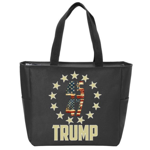 Classic 45 47 Trump American Flag Zip Tote Bag