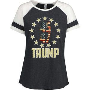 Classic 45 47 Trump American Flag Enza Ladies Jersey Colorblock Tee