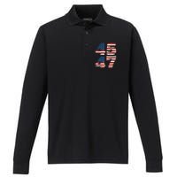 Celebrate 45 47 Trump Is My President American Flag Performance Long Sleeve Polo