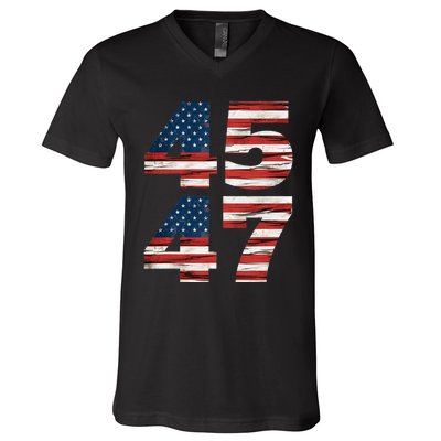 Celebrate 45 47 Trump Is My President American Flag V-Neck T-Shirt