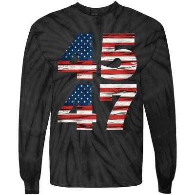 Celebrate 45 47 Trump Is My President American Flag Tie-Dye Long Sleeve Shirt