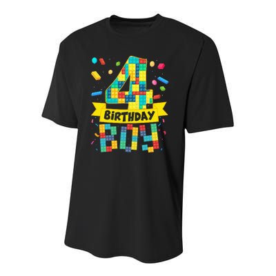 Cute 4th Birthday Gift 4 Years Old Block Building S Youth Performance Sprint T-Shirt