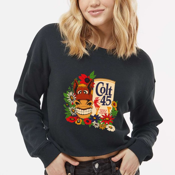 Colt 45 Beer Style Donkey Cropped Pullover Crew