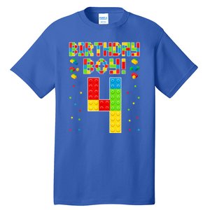 Cute 4th Birthday 4 Years Old Block Building Lover Tall T-Shirt