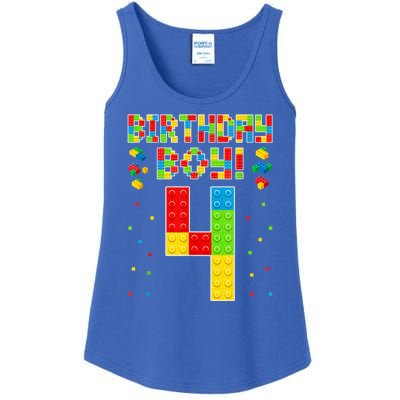 Cute 4th Birthday 4 Years Old Block Building Lover Ladies Essential Tank