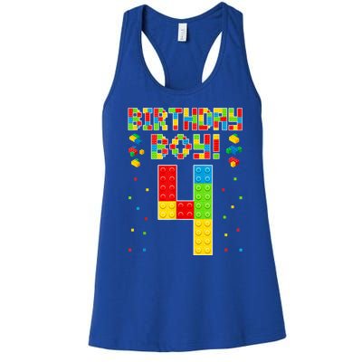 Cute 4th Birthday 4 Years Old Block Building Lover Women's Racerback Tank