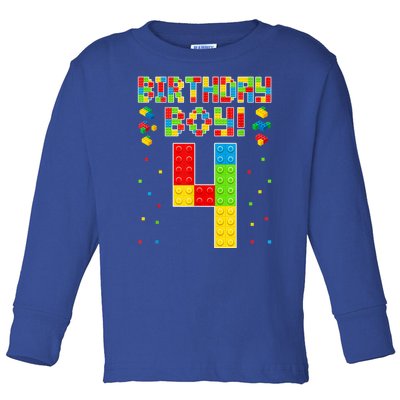 Cute 4th Birthday 4 Years Old Block Building Lover Toddler Long Sleeve Shirt