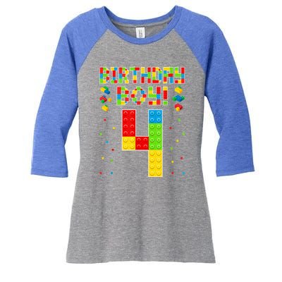 Cute 4th Birthday 4 Years Old Block Building Lover Women's Tri-Blend 3/4-Sleeve Raglan Shirt