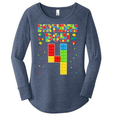 Cute 4th Birthday 4 Years Old Block Building Lover Women's Perfect Tri Tunic Long Sleeve Shirt