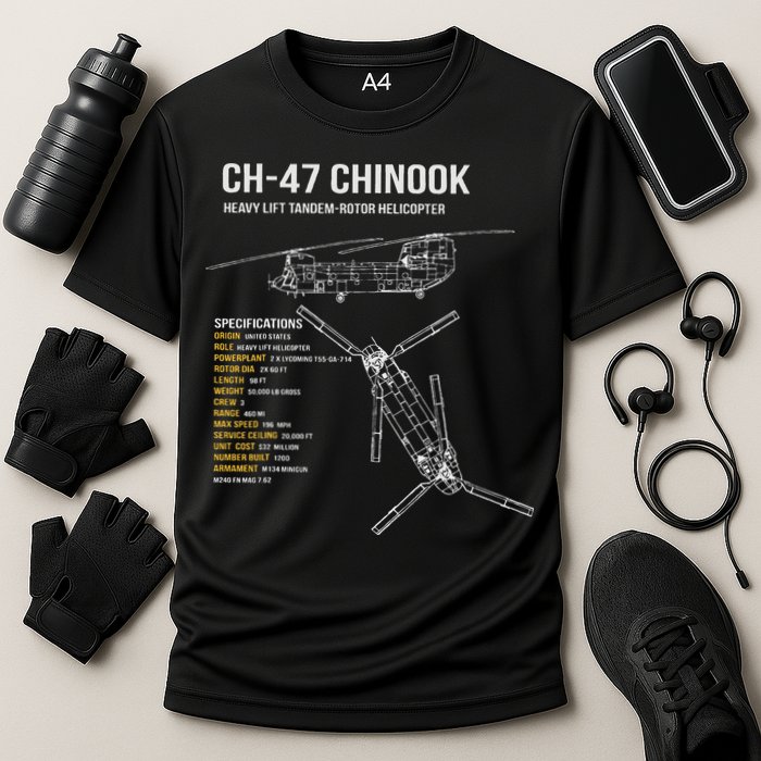 Ch 47 Chinook Helicopter Cooling Performance Crew T-Shirt