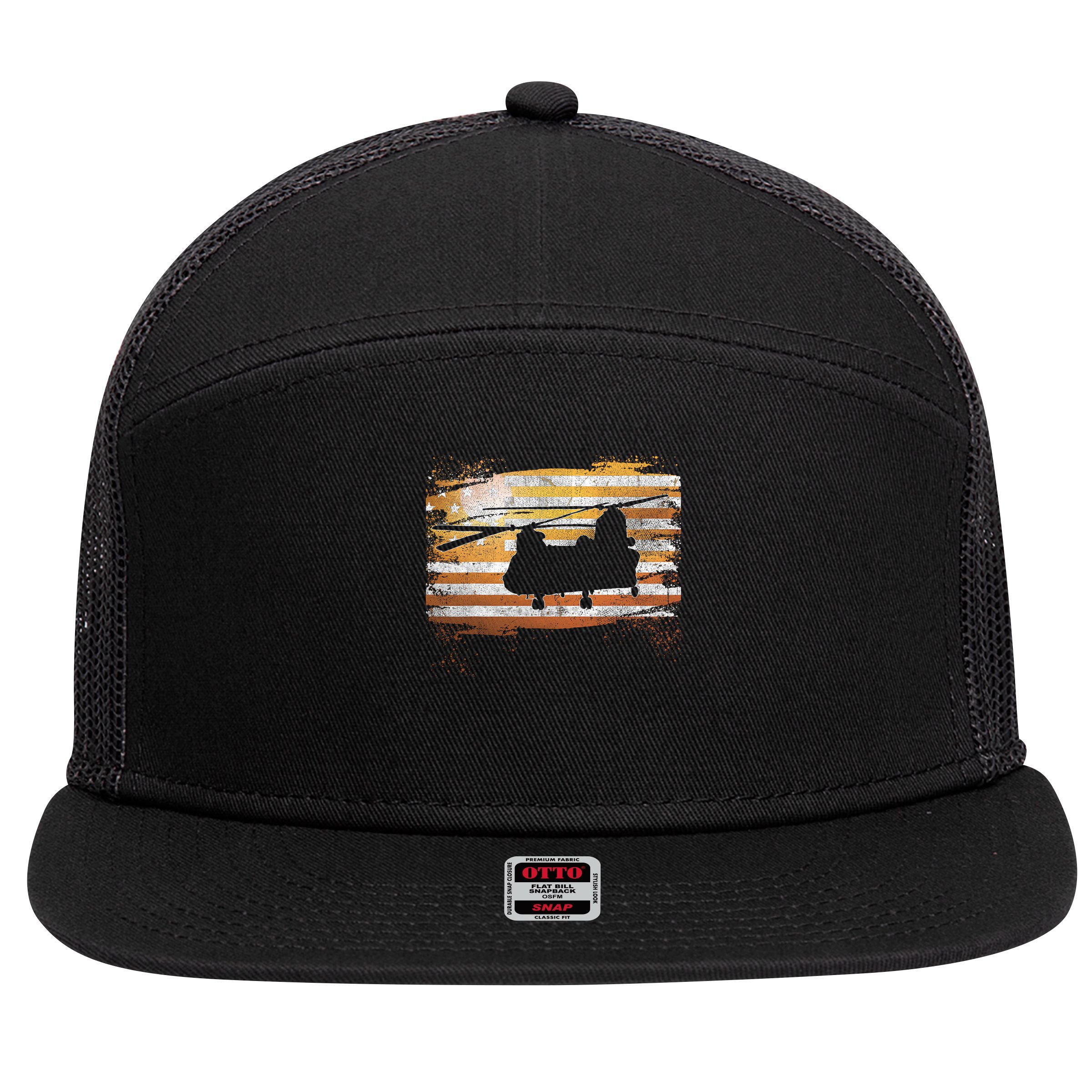 Ch 47 Chinook Helicopter Patriotic American Flag 7 Panel Mesh Trucker Snapback Hat