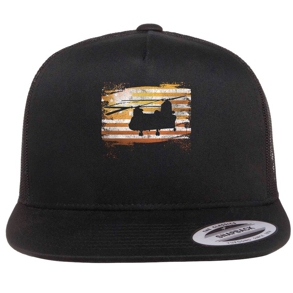 Ch 47 Chinook Helicopter Patriotic American Flag Flat Bill Trucker Hat