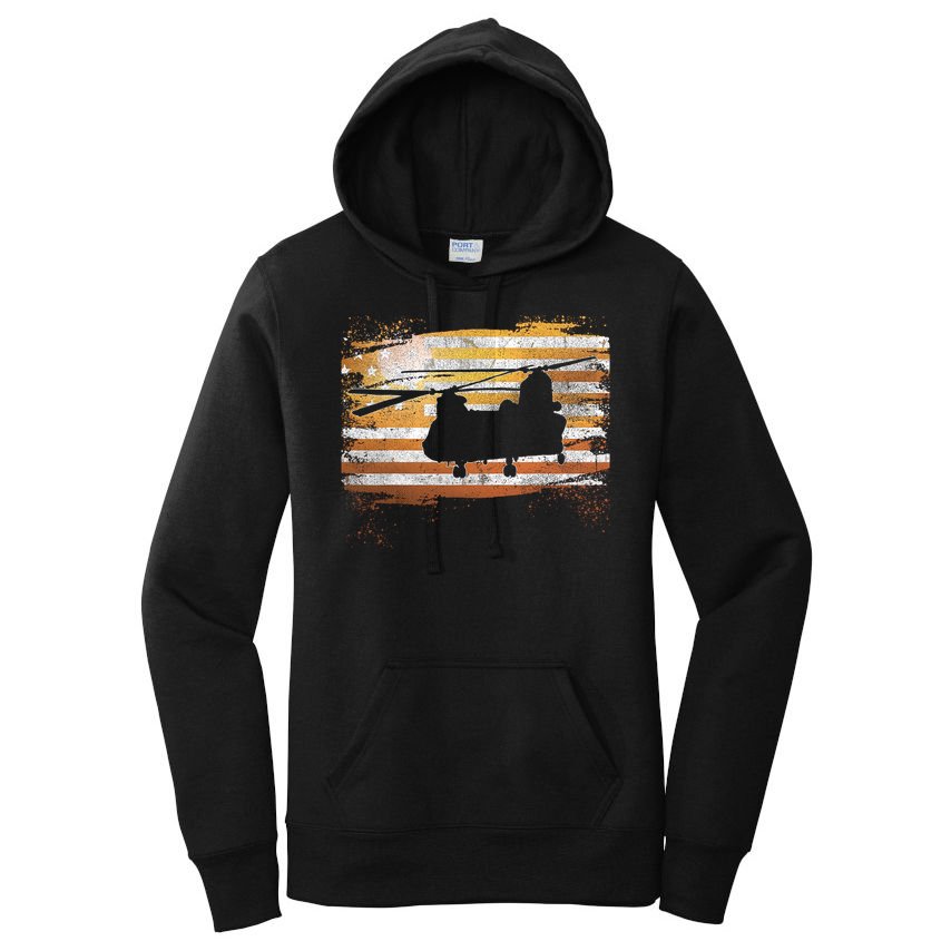 Ch 47 Chinook Helicopter Patriotic American Flag Women's Pullover Hoodie