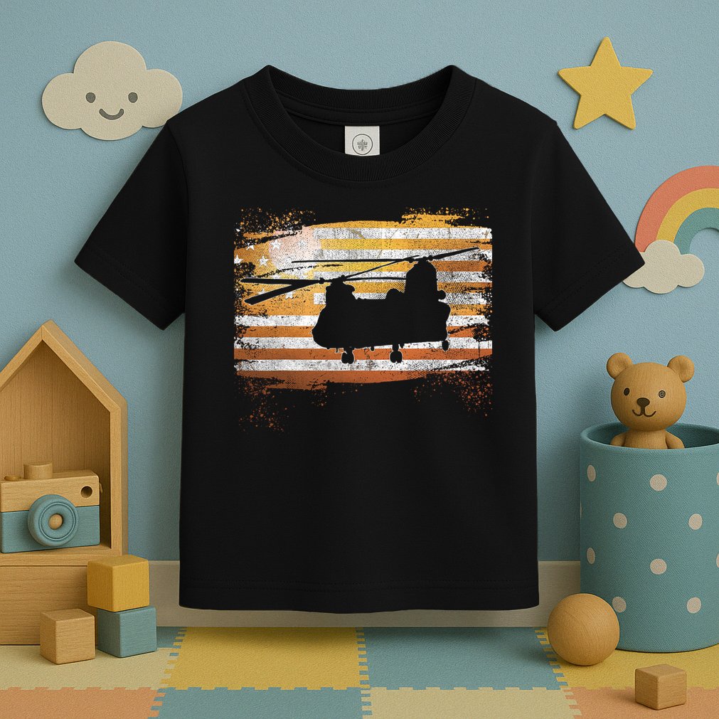 Ch 47 Chinook Helicopter Patriotic American Flag Toddler T-Shirt