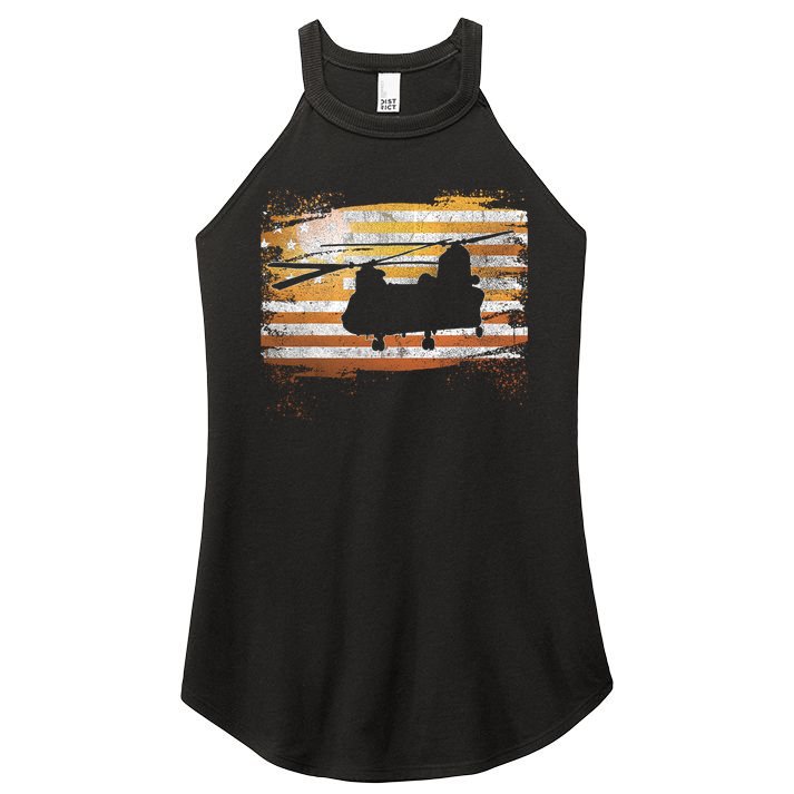 Ch 47 Chinook Helicopter Patriotic American Flag Women's Perfect Tri Rocker Tank