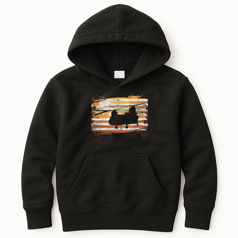 Ch 47 Chinook Helicopter Patriotic American Flag Kids Hoodie