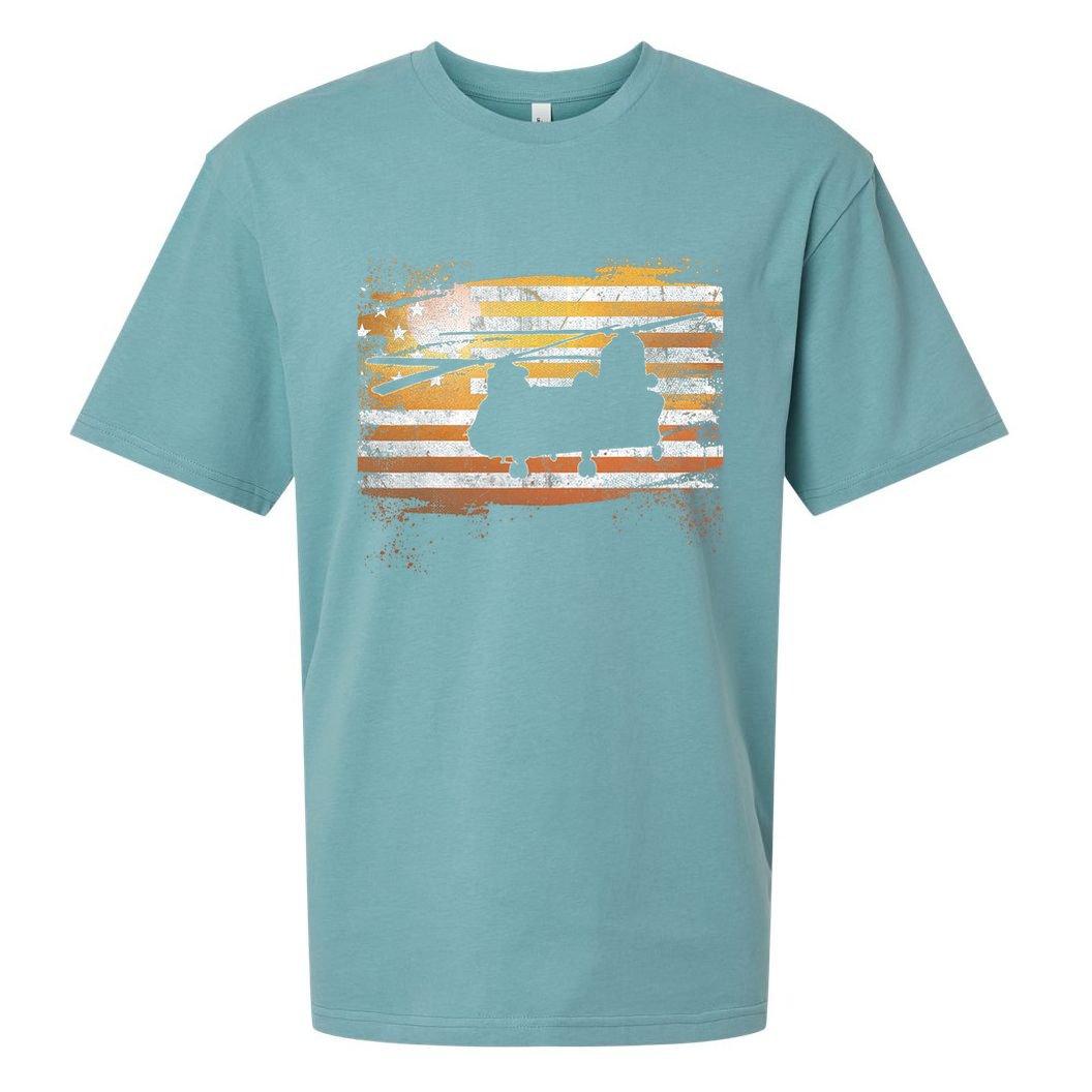 Ch 47 Chinook Helicopter Patriotic American Flag Sueded Cloud Jersey T-Shirt