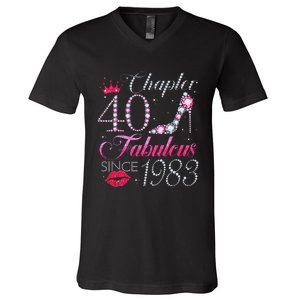 Chapter 40 Fabulous Since 1983 40Th Birthday Gift For Women V-Neck T-Shirt