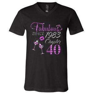 Chapter 40 Fabulous Since 1983 40th Birthday Queen Wine V-Neck T-Shirt