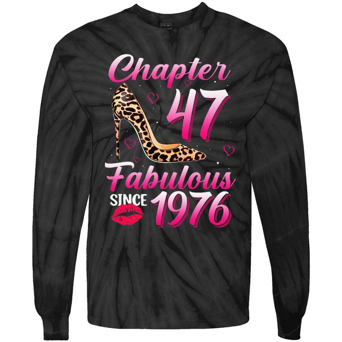 Chapter 47 Fabulous Since 1976 47th Birthday Queen Leopard Tie-Dye Long Sleeve Shirt