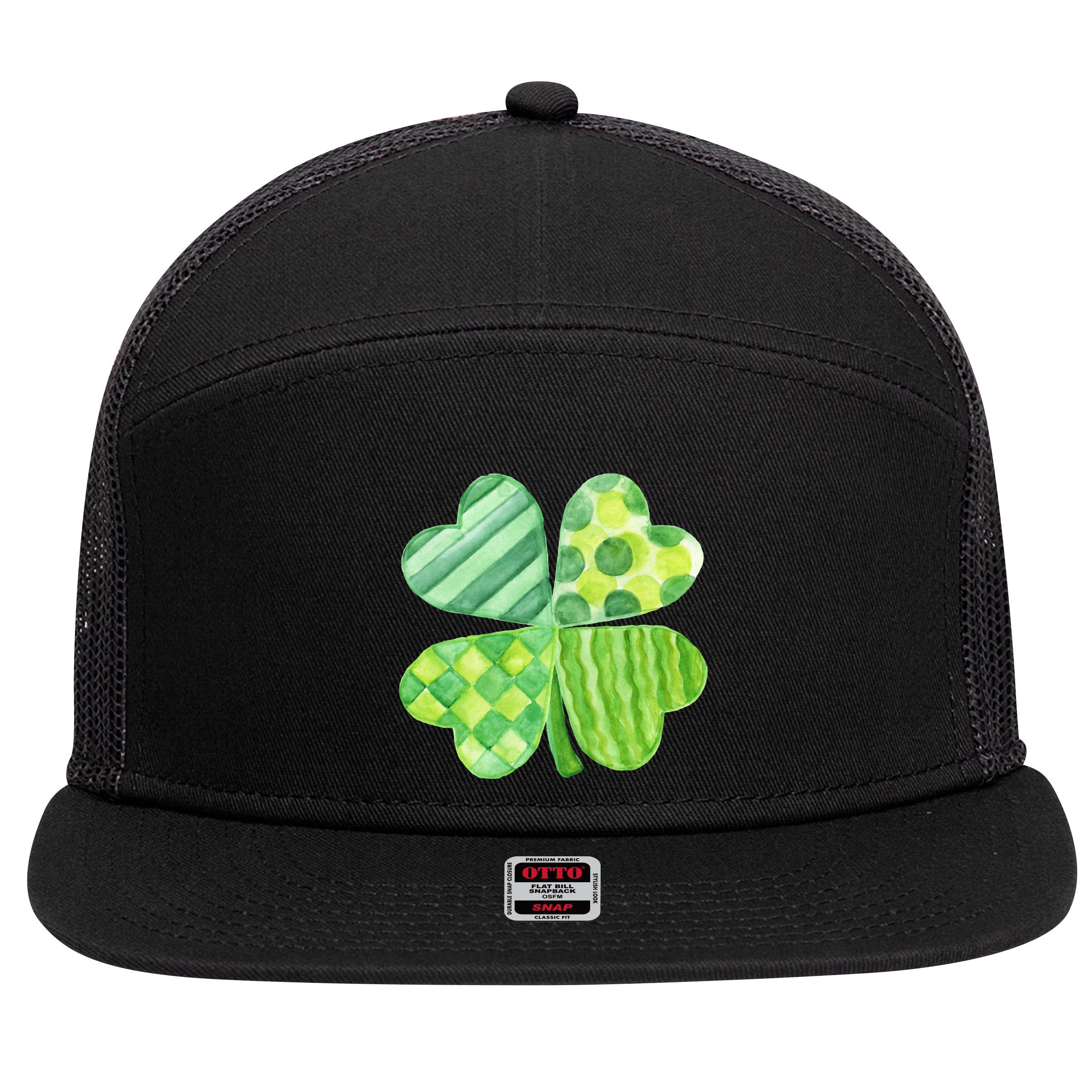 Cute 4 Leaf Clover Irish St Patricks Day 7 Panel Mesh Trucker Snapback Hat