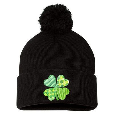Cute 4 Leaf Clover Irish St Patricks Day Pom Pom 12in Knit Beanie