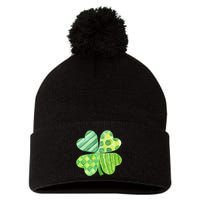 Cute 4 Leaf Clover Irish St Patricks Day Pom Pom 12in Knit Beanie