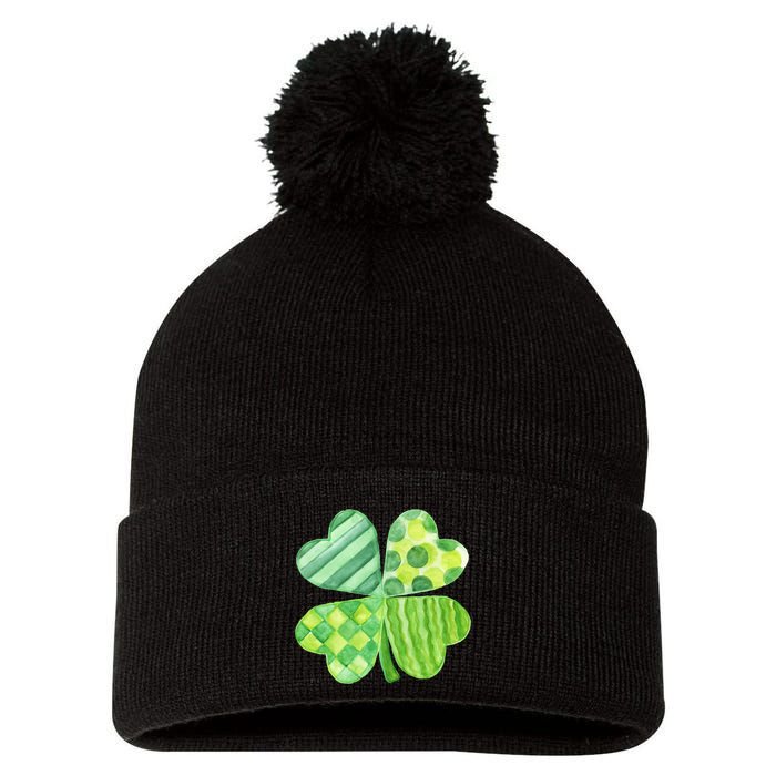 Cute 4 Leaf Clover Irish St Patricks Day Pom Pom 12in Knit Beanie
