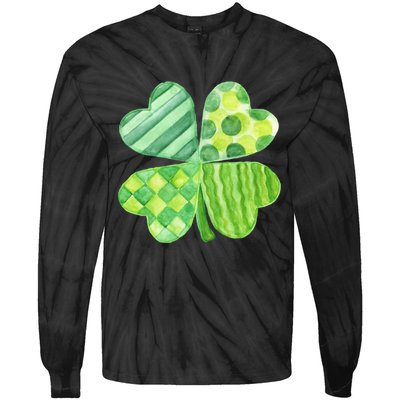 Cute 4 Leaf Clover Irish St Patricks Day Tie-Dye Long Sleeve Shirt