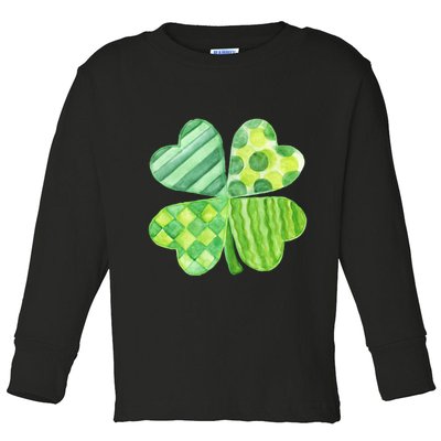 Cute 4 Leaf Clover Irish St Patricks Day Toddler Long Sleeve Shirt