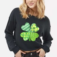 Cute 4 Leaf Clover Irish St Patricks Day Cropped Pullover Crew