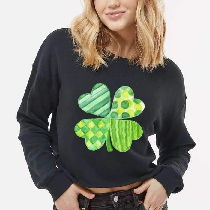 Cute 4 Leaf Clover Irish St Patricks Day Cropped Pullover Crew