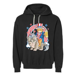 Cat 4th Of July Caticorn Unicorn Meowica Garment-Dyed Fleece Hoodie