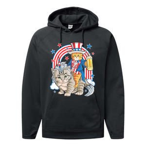 Cat 4th Of July Caticorn Unicorn Meowica Performance Fleece Hoodie