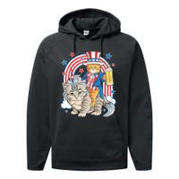 Cat 4th Of July Caticorn Unicorn Meowica Performance Fleece Hoodie