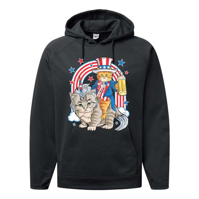 Cat 4th Of July Caticorn Unicorn Meowica Performance Fleece Hoodie