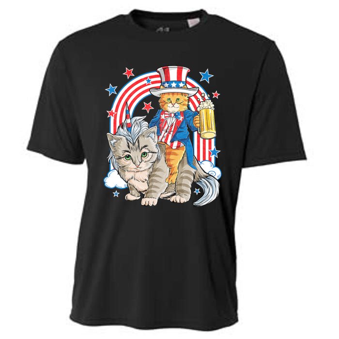 Cat 4th Of July Caticorn Unicorn Meowica Cooling Performance Crew T-Shirt