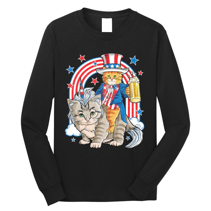 Cat 4th Of July Caticorn Unicorn Meowica Long Sleeve Shirt