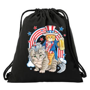 Cat 4th Of July Caticorn Unicorn Meowica Drawstring Bag