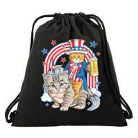 Cat 4th Of July Caticorn Unicorn Meowica Drawstring Bag