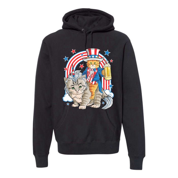 Cat 4th Of July Caticorn Unicorn Meowica Premium Hoodie