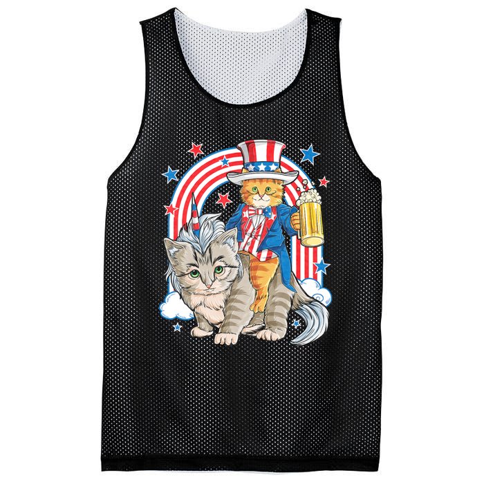 Cat 4th Of July Caticorn Unicorn Meowica Mesh Reversible Basketball Jersey Tank