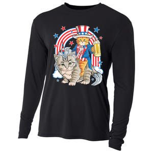 Cat 4th Of July Caticorn Unicorn Meowica Cooling Performance Long Sleeve Crew