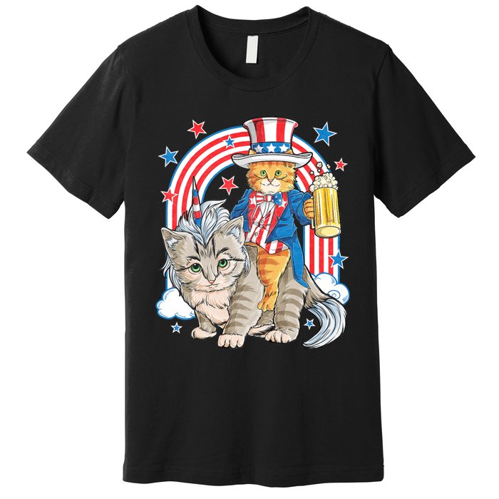 Cat 4th Of July Caticorn Unicorn Meowica Premium T-Shirt