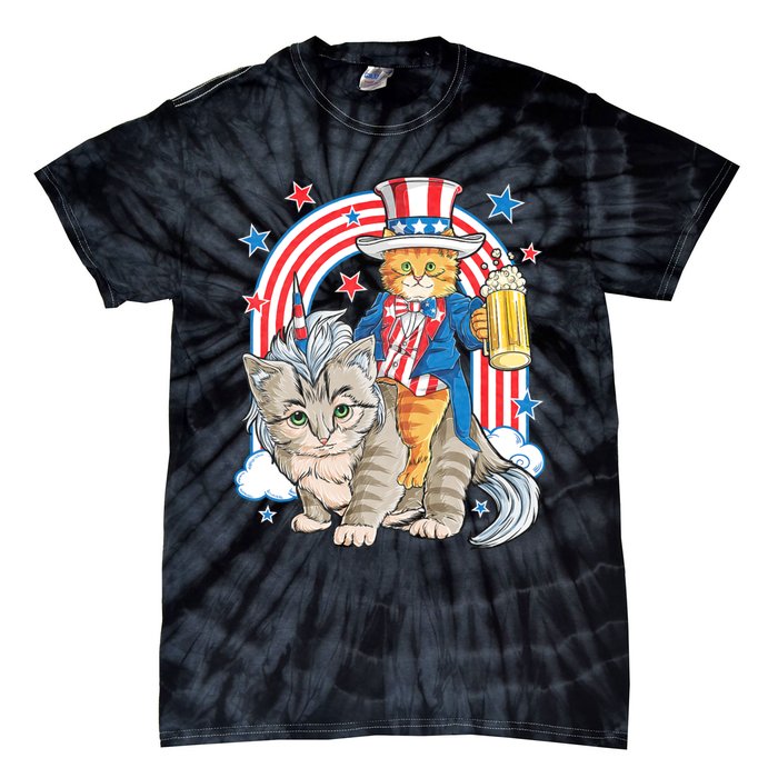 Cat 4th Of July Caticorn Unicorn Meowica Tie-Dye T-Shirt